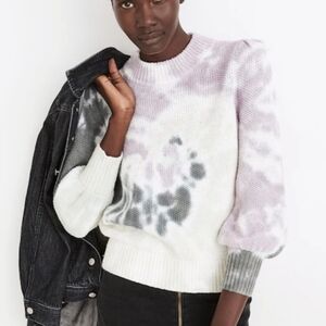 Madewell Tie-Dye Puff Sleeve Cotton Sweater Women’s Lavender Green Ivory